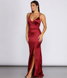 The Chelsea Satin High Slit Dress is a gorgeous pick as your 2023 prom dress or formal gown for wedding guest, spring bridesmaid, or army ball attire!