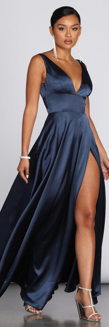Kat Formal Satin Gown creates the perfect summer wedding guest dress or cocktail party dresss with stylish details in the latest trends for 2023!