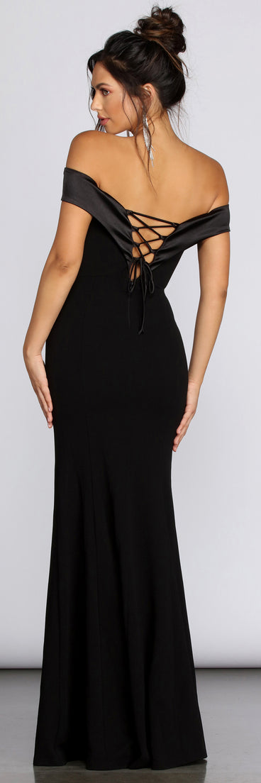 Monet Off Shoulder Evening Gown creates the perfect spring wedding guest dress or cocktail attire with stylish details in the latest trends for 2023!