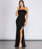 Oksana Marabou Trim Formal Crepe Dress is a stunning choice for a bridesmaid dress or maid of honor dress, and to feel beautiful at Prom 2023, spring weddings, formals, & military balls!