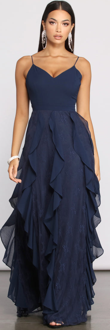 The Carla Formal Floral Tendril Dress is a gorgeous pick as your 2023 prom dress or formal gown for wedding guest, spring bridesmaid, or army ball attire!