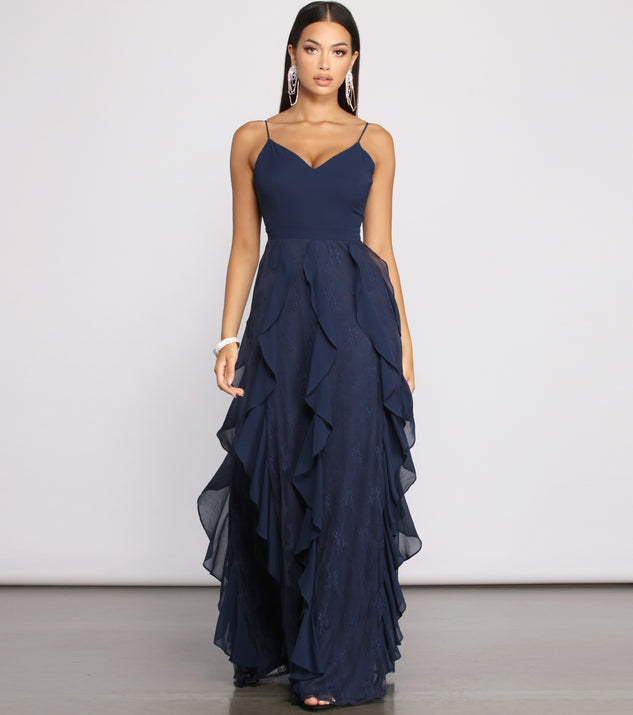 The Carla Formal Floral Tendril Dress is a gorgeous pick as your 2023 prom dress or formal gown for wedding guest, spring bridesmaid, or army ball attire!
