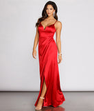 Nori Formal Plunging Satin Dress creates the perfect summer wedding guest dress or cocktail party dresss with stylish details in the latest trends for 2023!