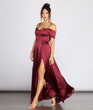 Kara Satin Off Shoulder Formal Gown creates the perfect summer wedding guest dress or cocktail party dresss with stylish details in the latest trends for 2023!