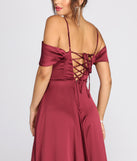 Kara Satin Off Shoulder Formal Gown creates the perfect summer wedding guest dress or cocktail party dresss with stylish details in the latest trends for 2023!