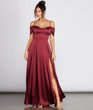Kara Satin Off Shoulder Formal Gown creates the perfect summer wedding guest dress or cocktail party dresss with stylish details in the latest trends for 2023!