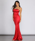 Simone Satin Cowl Neck Gown is a stunning choice for a bridesmaid dress or maid of honor dress, and to feel beautiful at Prom 2023, spring weddings, formals, & military balls!