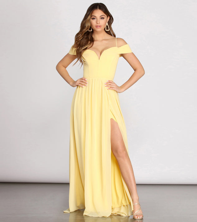 The Daisy Off Shoulder A-Line Dress is a gorgeous pick as your 2023 prom dress or formal gown for wedding guest, spring bridesmaid, or army ball attire!