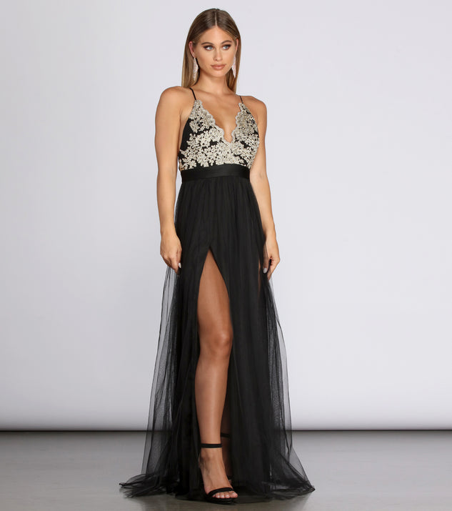 Arya Formal Embroidered Tulle Dress creates the perfect summer wedding guest dress or cocktail party dresss with stylish details in the latest trends for 2023!