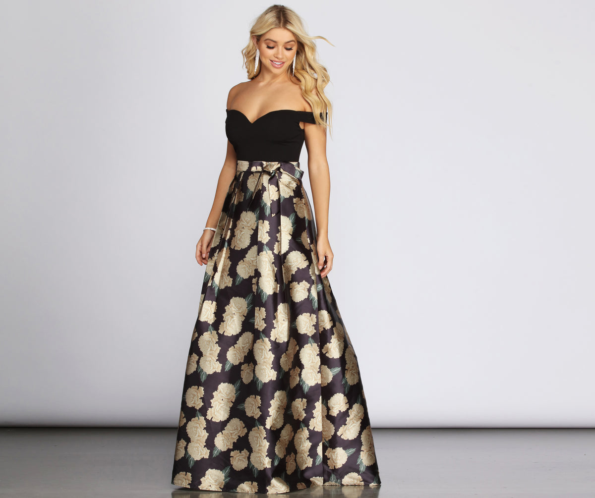 Maude Floral Woven Satin Gown