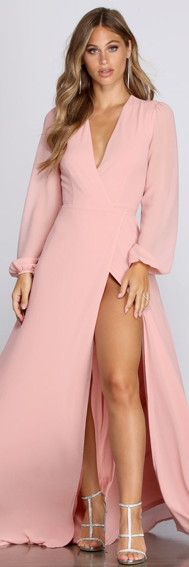 Mavis Chiffon Wrap Gown creates the perfect summer wedding guest dress or cocktail party dresss with stylish details in the latest trends for 2023!