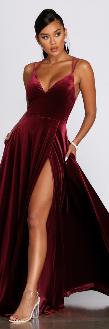 Melisande Long Velvet Gown is a stunning choice for a bridesmaid dress or maid of honor dress, and to feel beautiful at Prom 2023, spring weddings, formals, & military balls!