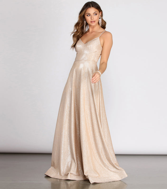 Aime Glitter A-Line Gown creates the perfect summer wedding guest dress or cocktail party dresss with stylish details in the latest trends for 2023!