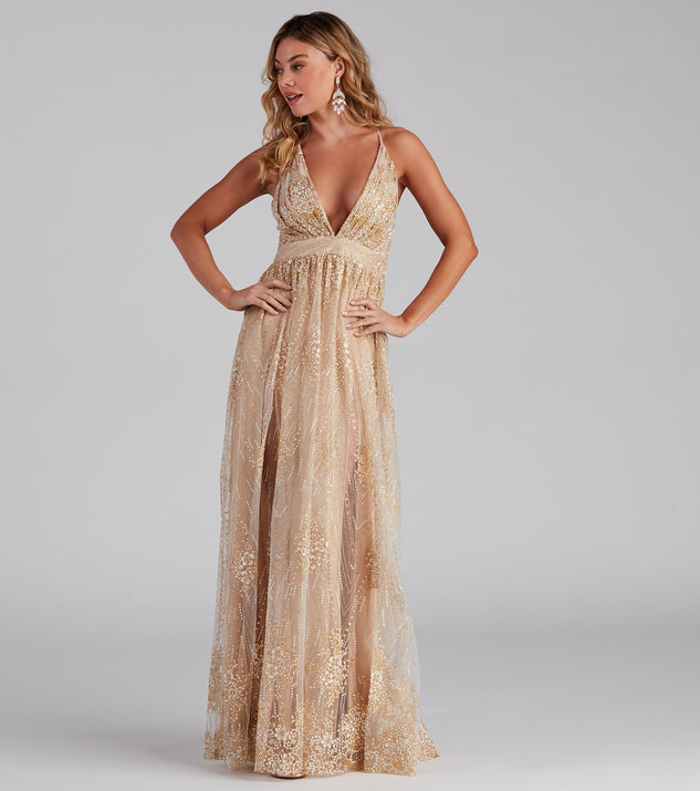 Mona Formal Plunging Glitter Dress creates the perfect summer wedding guest dress or cocktail party dresss with stylish details in the latest trends for 2023!