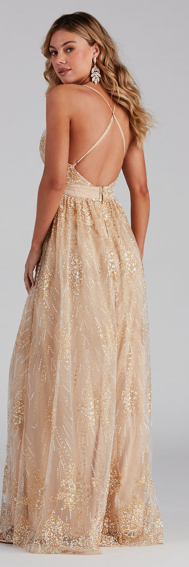 Mona Formal Plunging Glitter Dress creates the perfect summer wedding guest dress or cocktail party dresss with stylish details in the latest trends for 2023!
