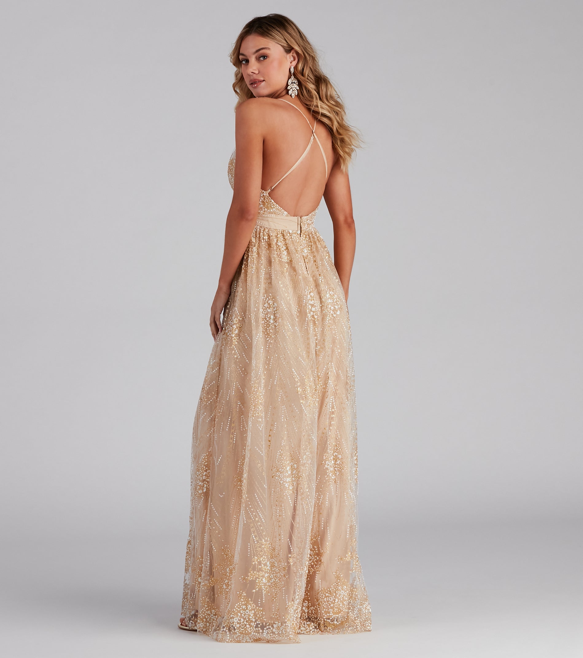 Mona Formal Plunging Glitter Dress & Windsor