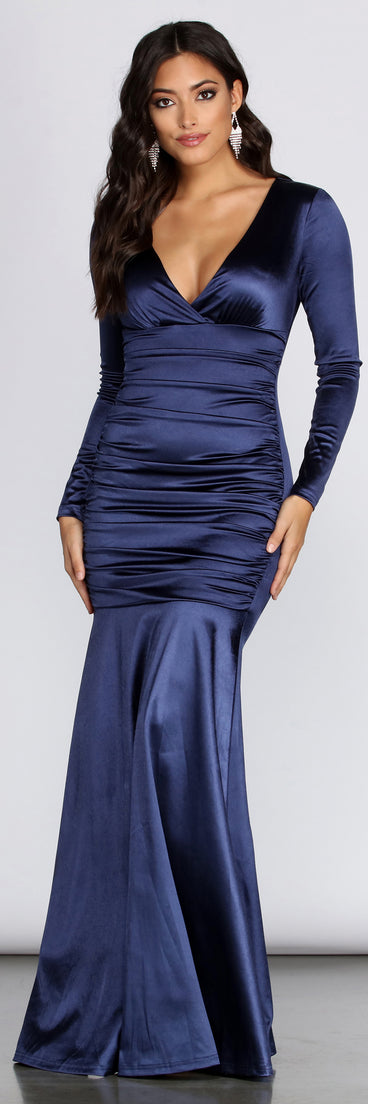 Katherine Formal Satin Ruched Dress creates the perfect summer wedding guest dress or cocktail party dresss with stylish details in the latest trends for 2023!