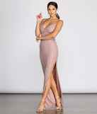 The Catalina High Slit Heat Stone Dress is a gorgeous pick as your 2023 prom dress or formal gown for wedding guest, spring bridesmaid, or army ball attire!