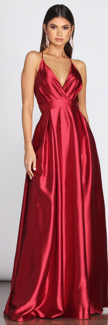 Gabi Satin A-Line Gown creates the perfect summer wedding guest dress or cocktail party dresss with stylish details in the latest trends for 2023!