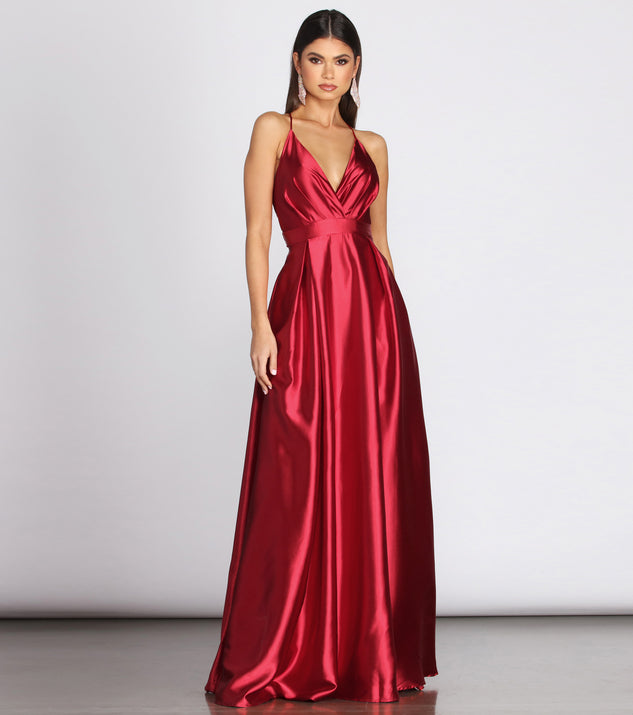 Gabi Satin A-Line Gown creates the perfect summer wedding guest dress or cocktail party dresss with stylish details in the latest trends for 2023!