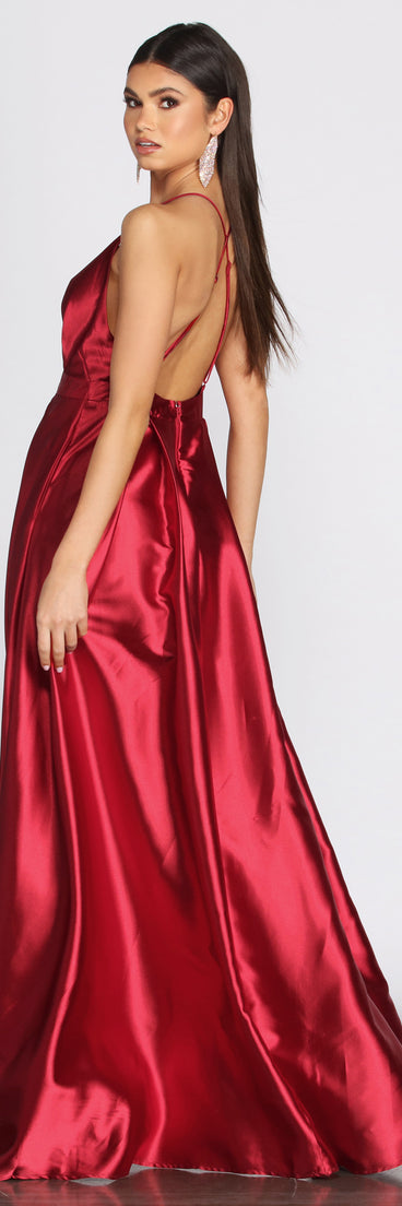 Gabi Satin A-Line Gown creates the perfect summer wedding guest dress or cocktail party dresss with stylish details in the latest trends for 2023!