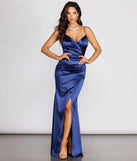 The Almira Satin Wrap Evening Gown is a gorgeous pick as your 2023 prom dress or formal gown for wedding guest, spring bridesmaid, or army ball attire!
