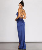 The Alvira Satin Evening Wrap Gown is a gorgeous pick as your 2023 prom dress or formal gown for wedding guest, spring bridesmaid, or army ball attire!