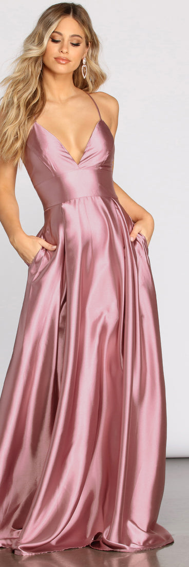 The Bindi Satin A-Line Dress is a gorgeous pick as your 2023 prom dress or formal gown for wedding guest, spring bridesmaid, or army ball attire!