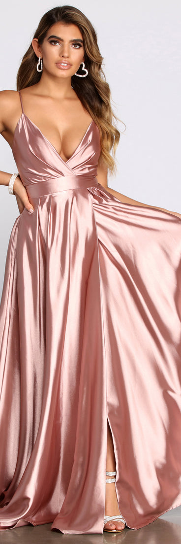 Lucy Formal Satin Wrap Dress is a stunning choice for a bridesmaid dress or maid of honor dress, and to feel beautiful at Prom 2023, spring weddings, formals, & military balls!