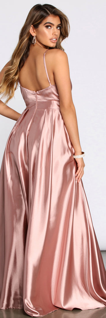 Lucy Formal Satin Wrap Dress is a stunning choice for a bridesmaid dress or maid of honor dress, and to feel beautiful at Prom 2023, spring weddings, formals, & military balls!