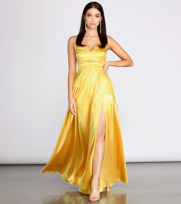 The Bonnie Satin A Line Dress is a gorgeous pick as your 2023 prom dress or formal gown for wedding guest, spring bridesmaid, or army ball attire!