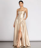 The Kaia Satin A-Line Dress is a gorgeous pick as your 2023 prom dress or formal gown for wedding guest, spring bridesmaid, or army ball attire!