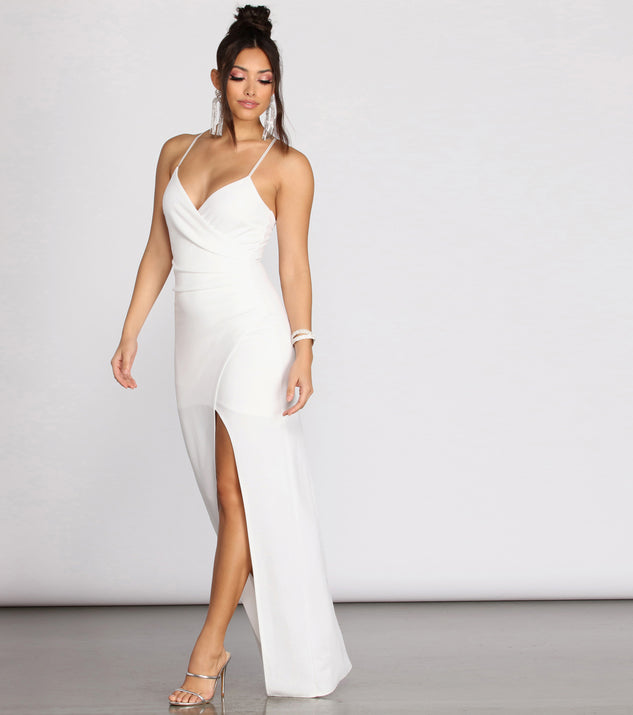 Sasha Formal High Slit Wrap Dress is a gorgeous pick as your summer formal dress for wedding guests, bridesmaids, or military birthday ball attire!