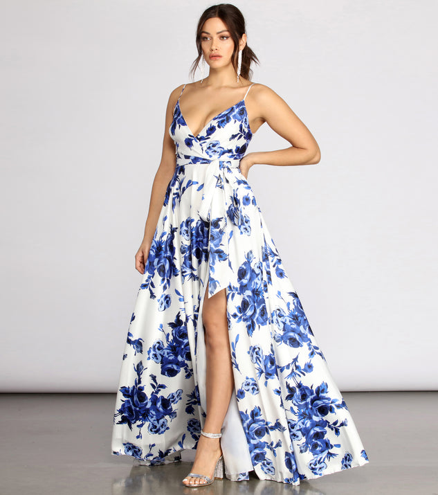 The Brielle Formal Floral Satin Dress is a gorgeous pick as your 2023 prom dress or formal gown for wedding guest, spring bridesmaid, or army ball attire!