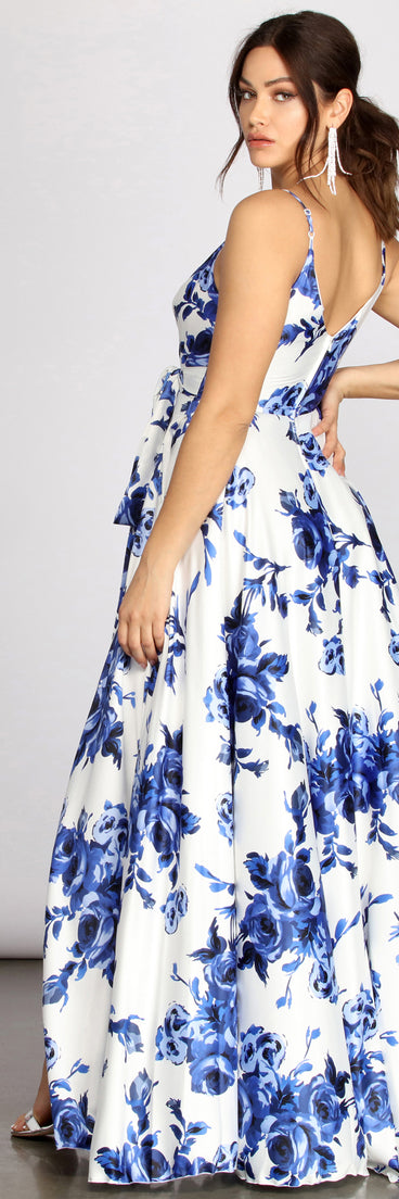 The Brielle Formal Floral Satin Dress is a gorgeous pick as your 2023 prom dress or formal gown for wedding guest, spring bridesmaid, or army ball attire!