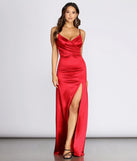 Amelia Formal High Slit Satin Dress creates the perfect summer wedding guest dress or cocktail party dresss with stylish details in the latest trends for 2023!