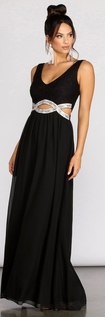 The Jerica Rhinestone Infinity Trim Dress is a gorgeous pick as your 2023 prom dress or formal gown for wedding guest, spring bridesmaid, or army ball attire!