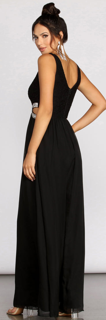 The Jerica Rhinestone Infinity Trim Dress is a gorgeous pick as your 2023 prom dress or formal gown for wedding guest, spring bridesmaid, or army ball attire!