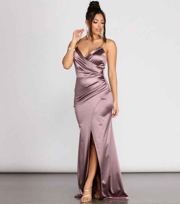 Julina Wrap Satin Dress creates the perfect summer wedding guest dress or cocktail party dresss with stylish details in the latest trends for 2023!