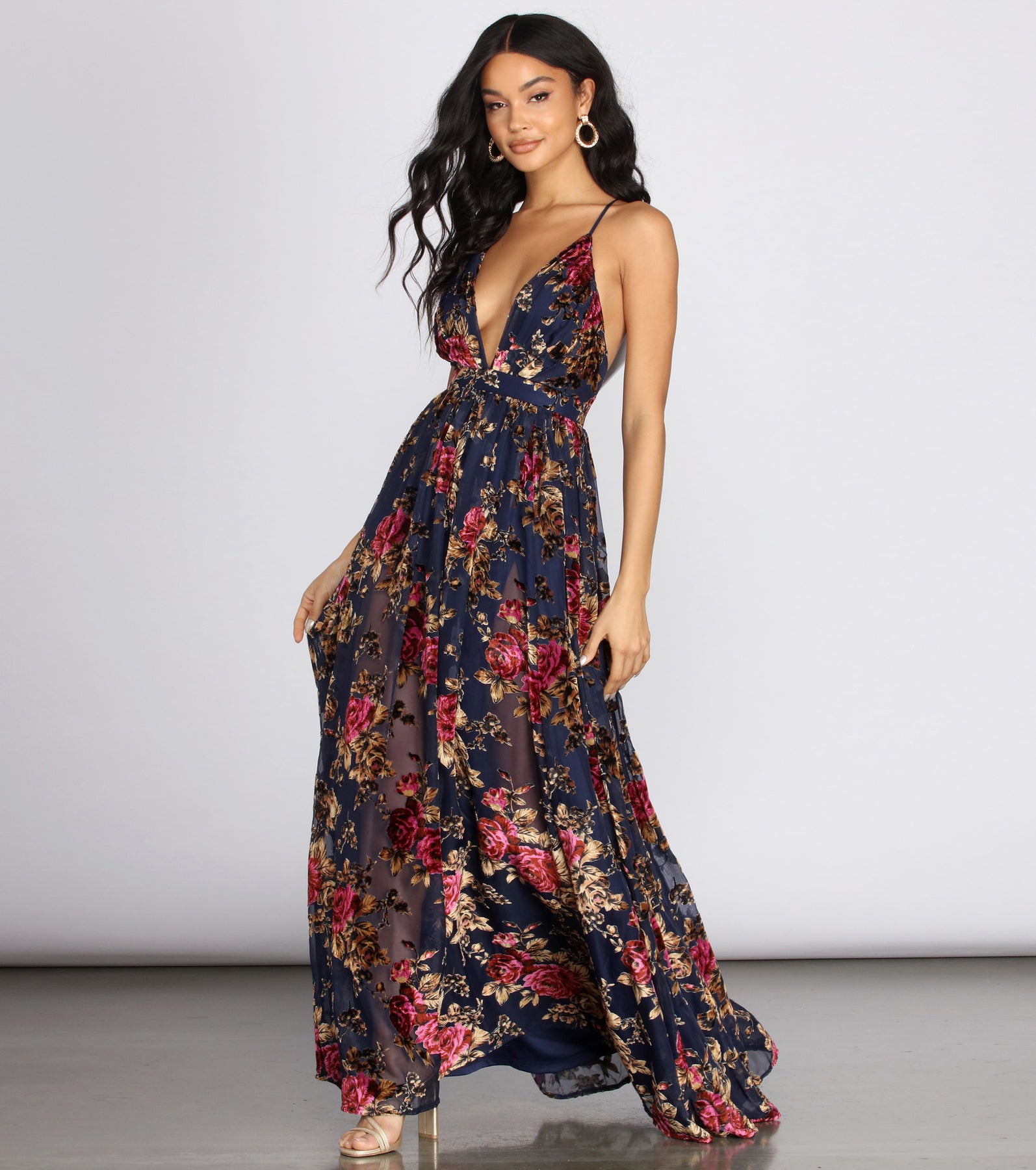 Justina Floral Velvet Burnout Chiffon Dress & Windsor