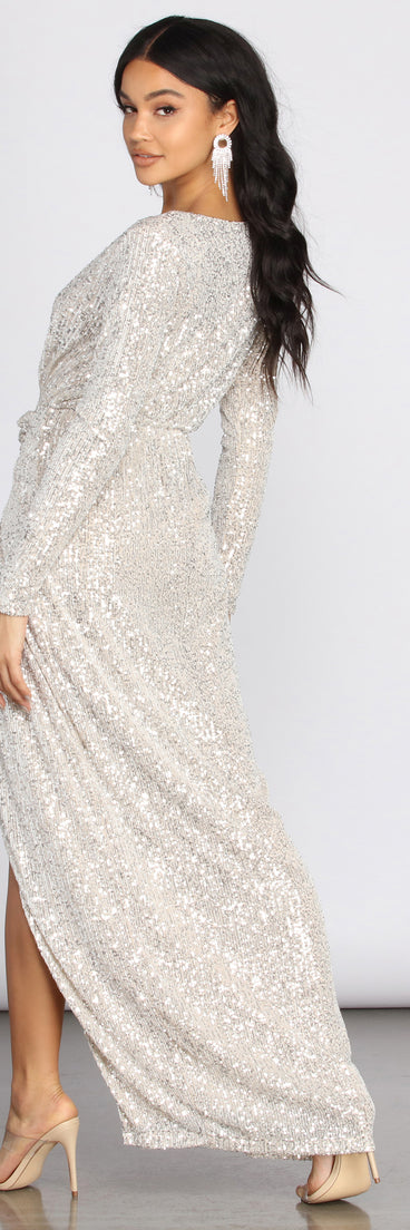 Bella Formal Sequin Wrap Dress creates the perfect summer wedding guest dress or cocktail party dresss with stylish details in the latest trends for 2023!