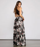 Eleanor Formal High Slit Floral Satin Dress creates the perfect summer wedding guest dress or cocktail party dresss with stylish details in the latest trends for 2023!