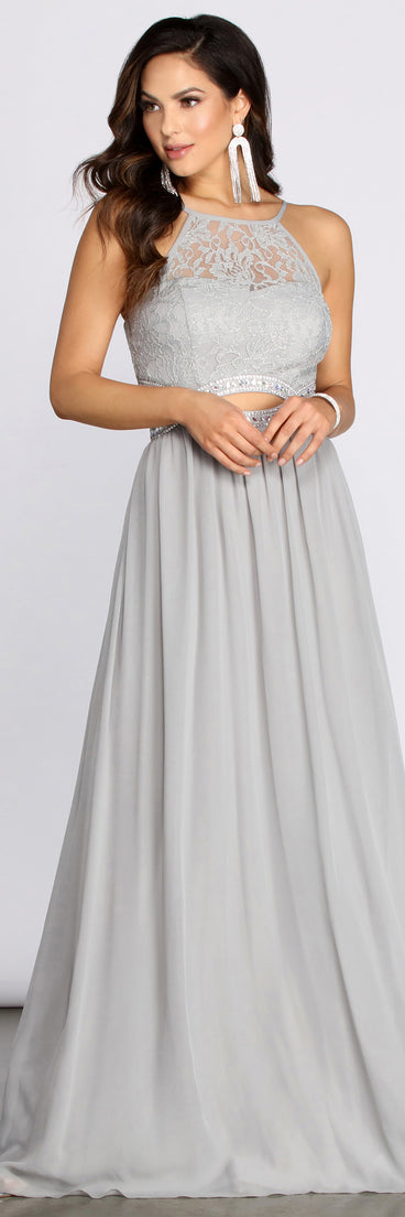 Mai Lace Infinity Trim Chiffon A Line Dress is a stunning choice for a bridesmaid dress or maid of honor dress, and to feel beautiful at Prom 2023, spring weddings, formals, & military balls!