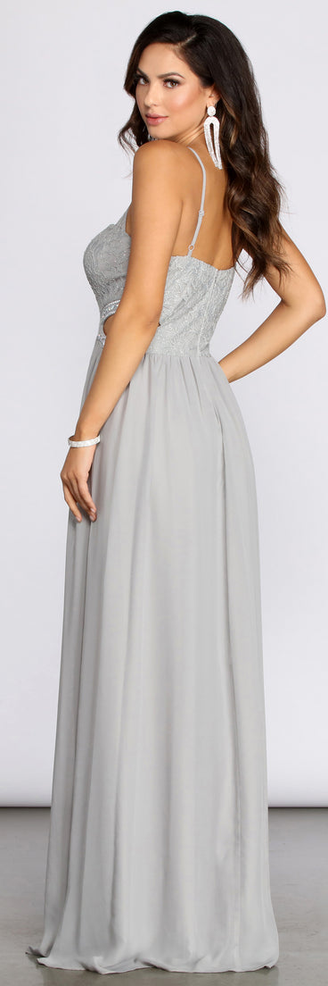 Mai Lace Infinity Trim Chiffon A Line Dress is a stunning choice for a bridesmaid dress or maid of honor dress, and to feel beautiful at Prom 2023, spring weddings, formals, & military balls!