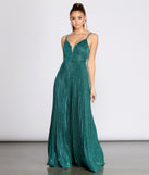 The Aida Glitter Shine Pleated A-Line Dress is a gorgeous pick as your 2023 prom dress or formal gown for wedding guest, spring bridesmaid, or army ball attire!