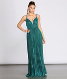 The Aida Glitter Shine Pleated A-Line Dress is a gorgeous pick as your 2023 prom dress or formal gown for wedding guest, spring bridesmaid, or army ball attire!