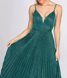 The Aida Glitter Shine Pleated A-Line Dress is a gorgeous pick as your 2023 prom dress or formal gown for wedding guest, spring bridesmaid, or army ball attire!