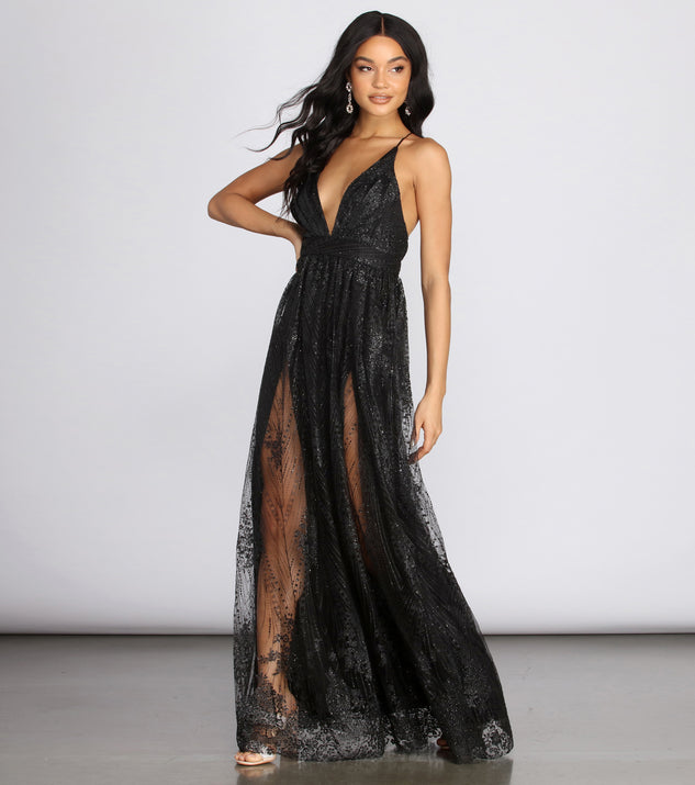 Mona Formal Plunging Glitter Dress | Windsor Mona Formal Plunging Glitter Dress | Windsor