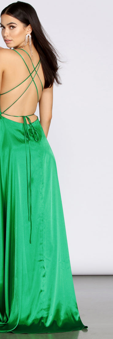 The Evalina Satin Lace Up Back A-Line Dress is a gorgeous pick as your 2023 prom dress or formal gown for wedding guest, spring bridesmaid, or army ball attire!