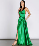 The Evalina Satin Lace Up Back A-Line Dress is a gorgeous pick as your 2023 prom dress or formal gown for wedding guest, spring bridesmaid, or army ball attire!